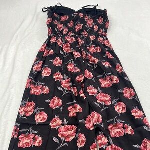 NWT Band of Gypsies S Black Pink Rose Floral Smocked Romper